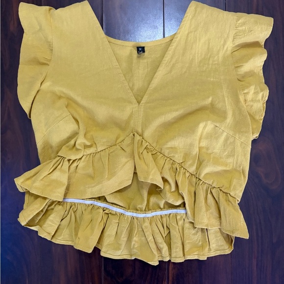 New York & Company Mustard Ruffled Blouse - Picture 2 of 5